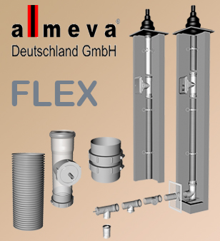 Almeva FLEX plieninė dūmtraukio sistema – lankstūs ir standūs moduliniai elementai su logotipu